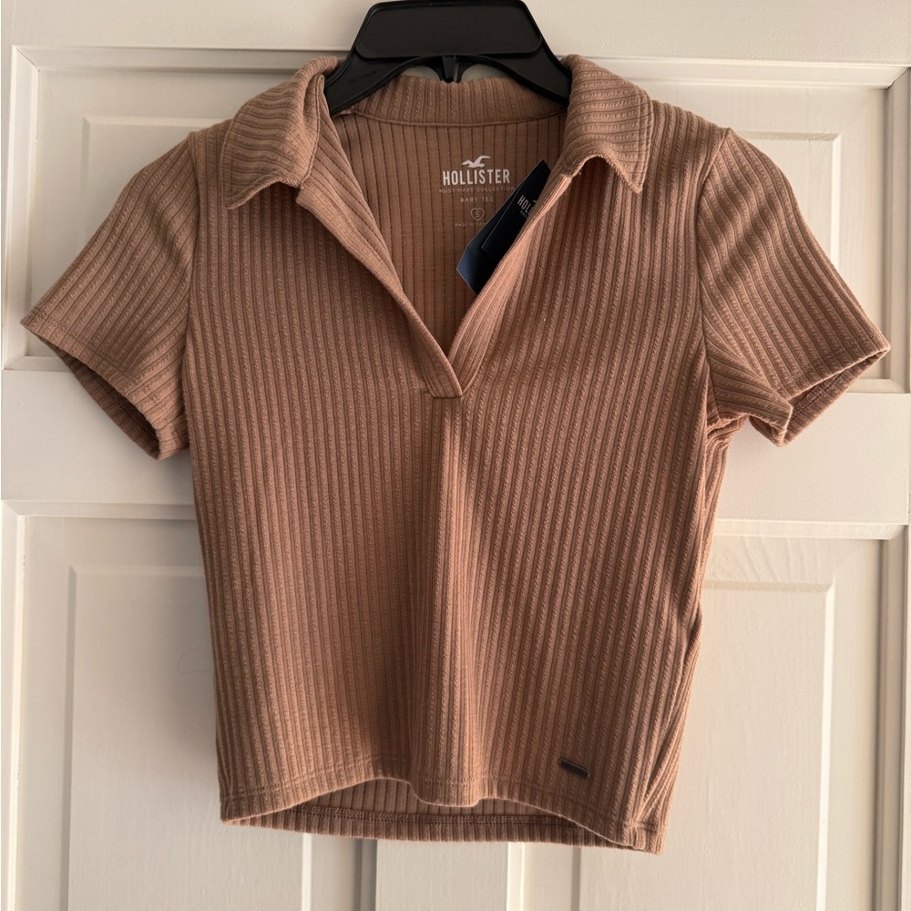 Hollister Women's Button Down Ribbed Brown Shirt